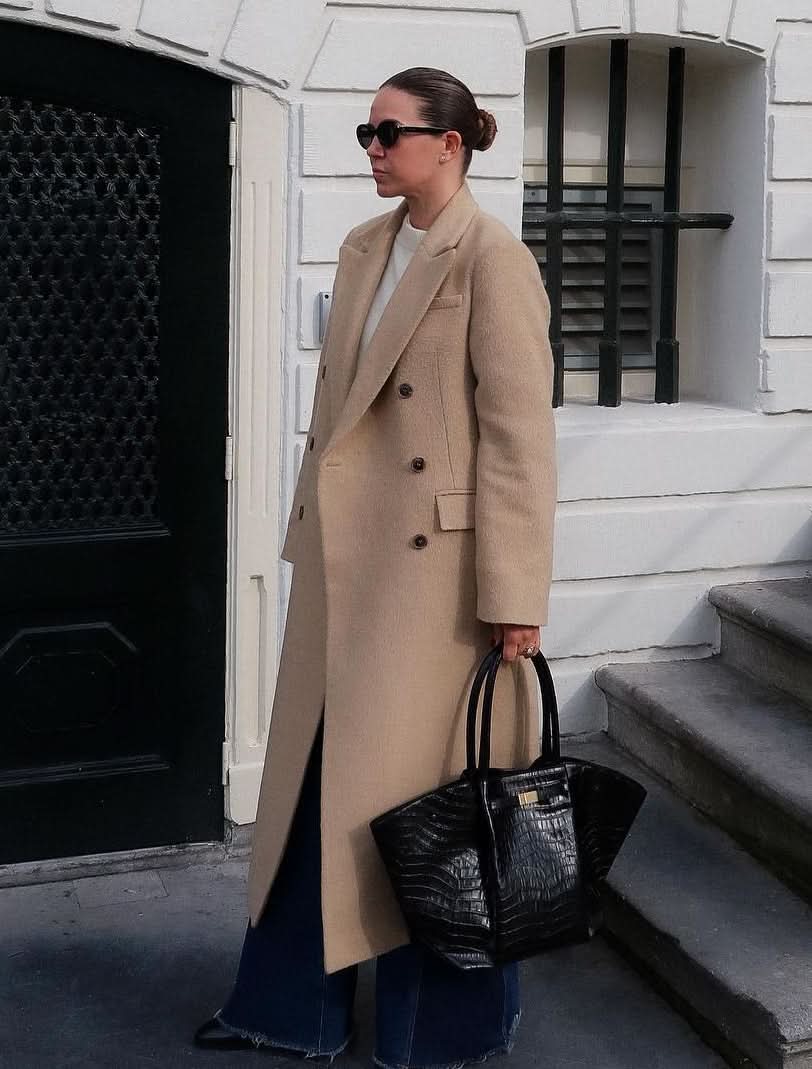 Almada Label Camel Double-breasted Wool & Mohair Blend Coat UK M