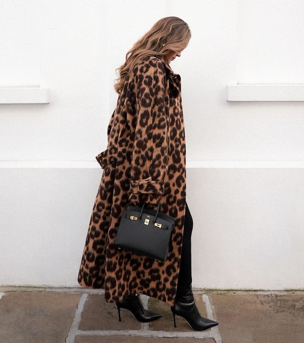 RAEY Brown Leopard-print Belted Raglan-sleeve Wool-alpaca Blend Coat UK S/M