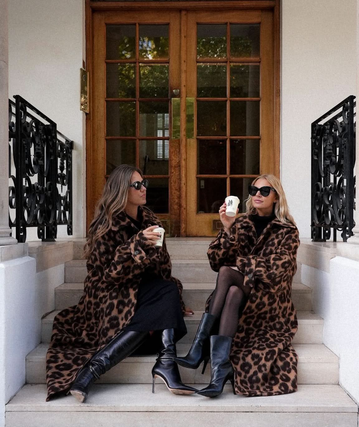 RAEY Brown Leopard-print Belted Raglan-sleeve Wool-alpaca Blend Coat UK S/M