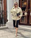 Source Unknown Beige Cropped Belted Trench Coat One Size