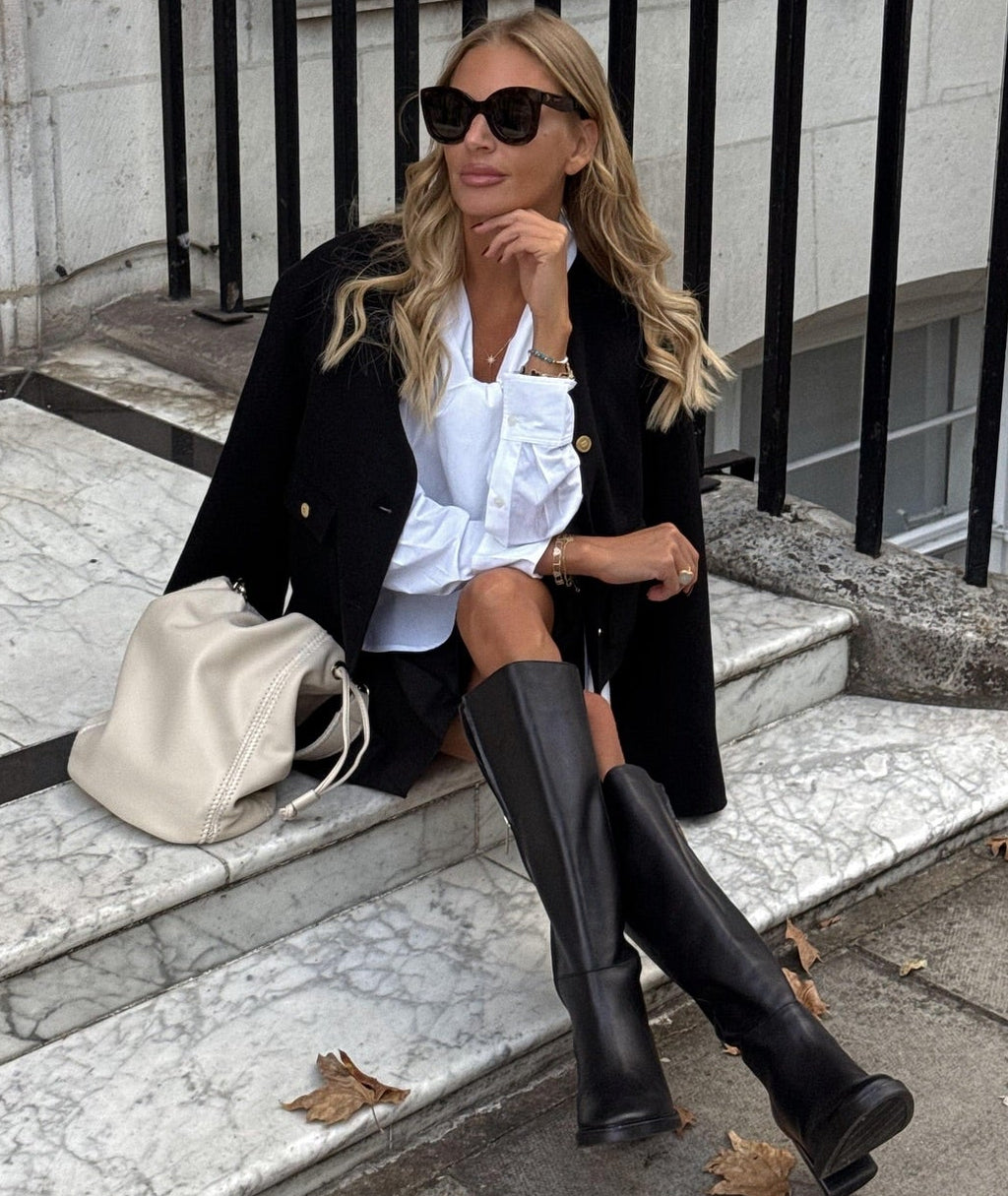 Tommy Hilfiger Black Leather Th Monogram Horsebit Knee-high Boots UK 5 EU 38 👠