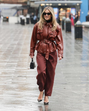 River Island Red Faux Leather Belted Jacket UK S