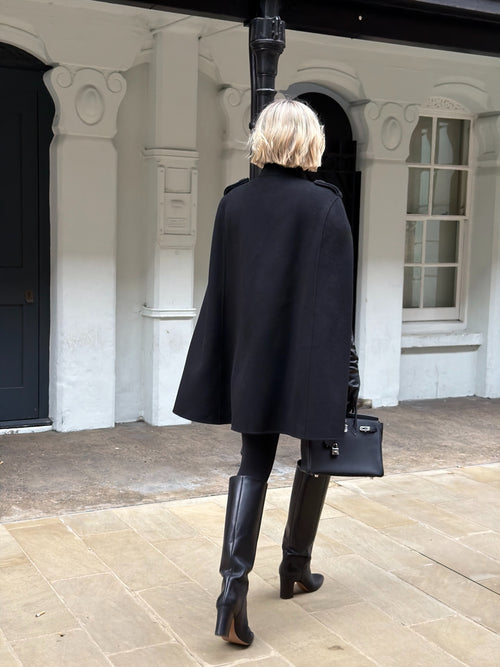 AAVELLE Black Double Faced Pure Wool Cape Coat One Size