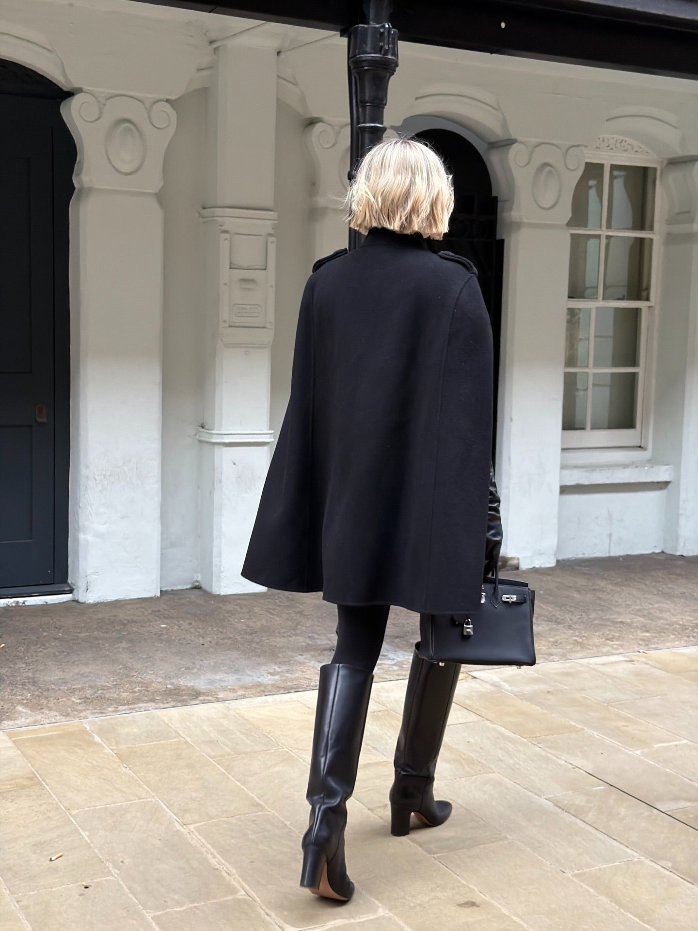 AAVELLE Black Double Faced Pure Wool Cape Coat One Size