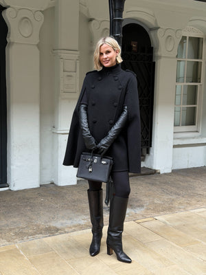 AAVELLE Black Double Faced Pure Wool Cape Coat One Size