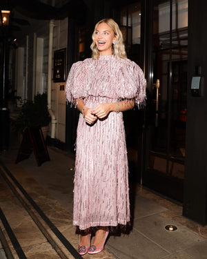 ROTATE BIRGER CHRISTENSEN Pink Sequined Balloon-sleeve Midi Dress UK 4