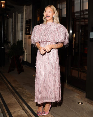 ROTATE BIRGER CHRISTENSEN Pink Sequined Balloon-sleeve Midi Dress UK 6
