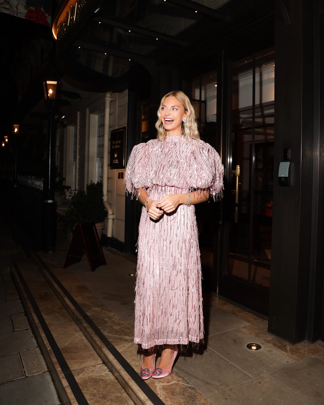 ROTATE BIRGER CHRISTENSEN Pink Sequined Balloon-sleeve Midi Dress UK 4
