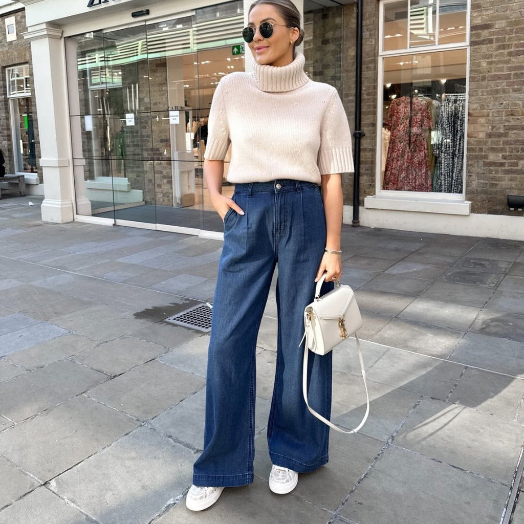 NEXT Blue Pleated Front Wide Leg Lightweight Jeans UK 8