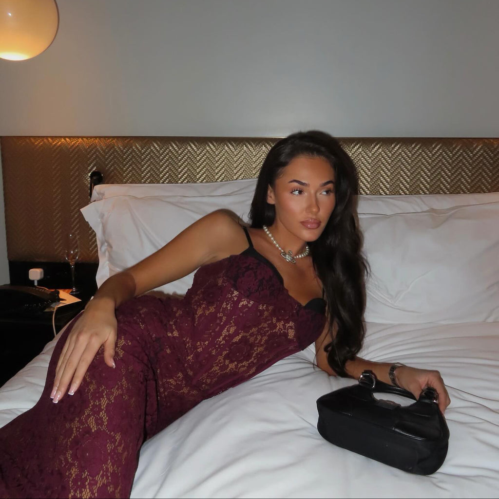 THE KRIPT Burgundy Red Lace Corset Top Mariana Dress UK S
