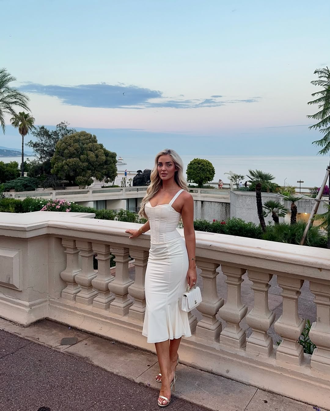 Oh Polly Cream Fishtail Satin Corset Midi Dress UK 8