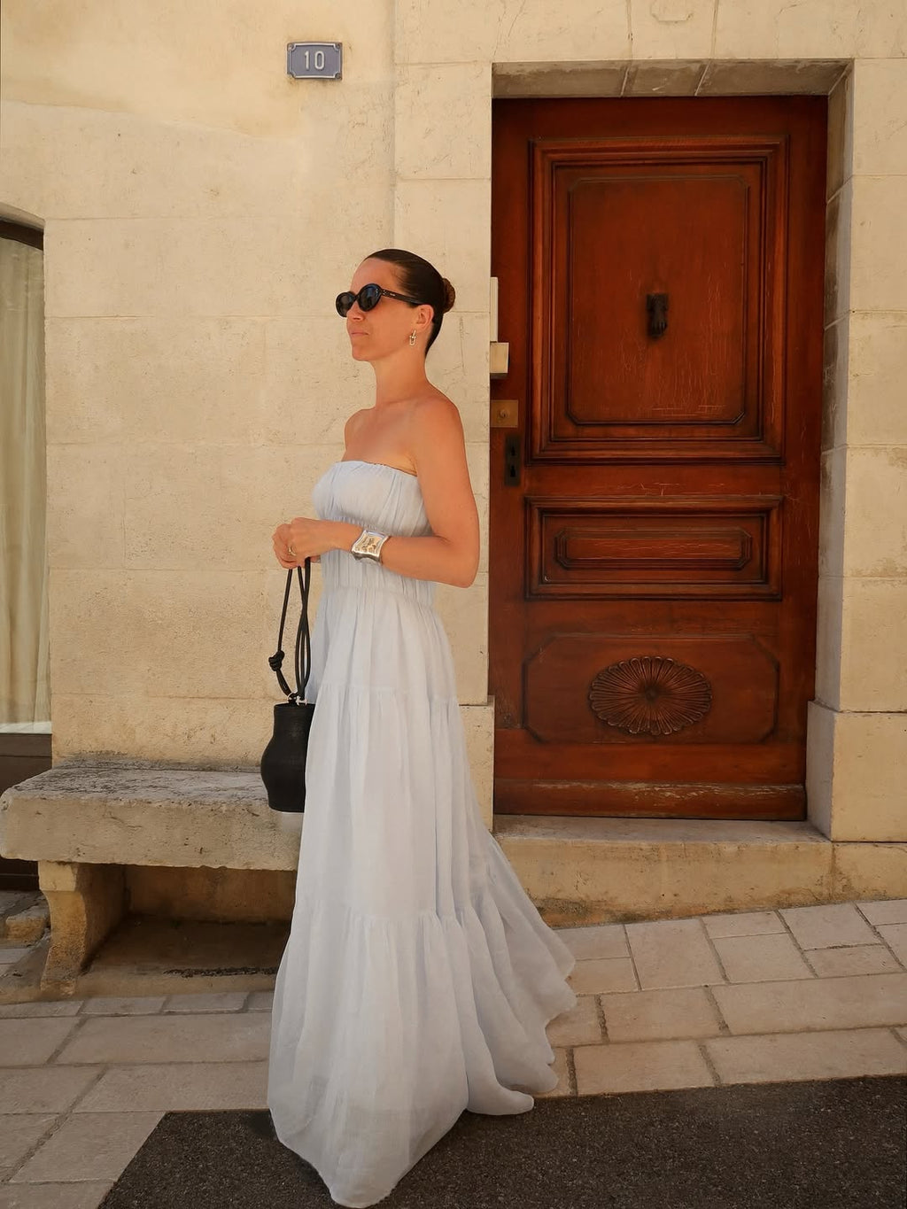 DISSH Pale Blue Artie Cornflower Strapless Ramie Midi Dress UK 6