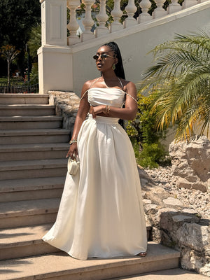 OH POLLY Cream Gathered Satin Maxi Skirt UK 6