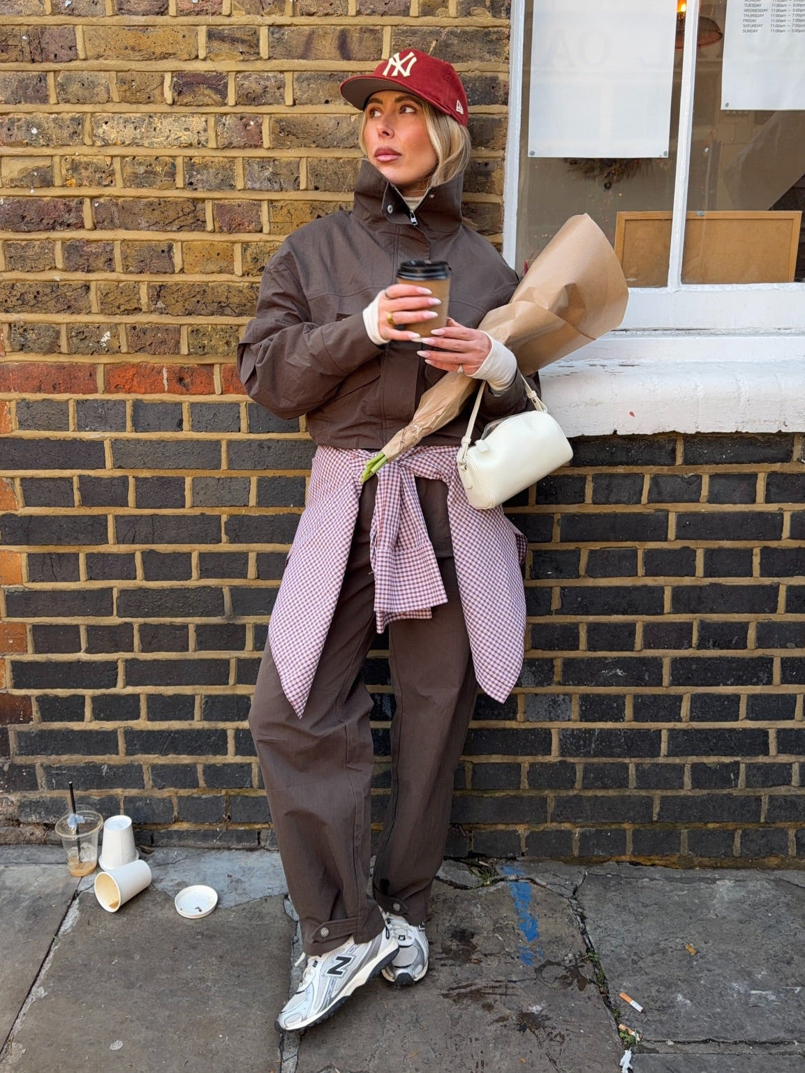 THE COUTURE CLUB Brown 2-piece Funnel Neck Shell Jacket (UK 8) And Barrel Leg Trousers Set UK 6