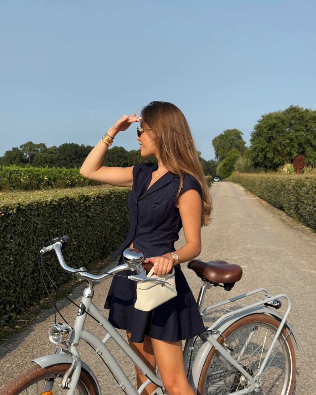 REFORMATION 2-piece  Navy Blue Organic Cotton Shirt & Mini Skirt Set Sz0 UK 4