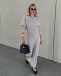 almada label Beige 2-piece 100% Cashmere Brushed Cashmere Jumper And Maxi Skirt Set UK M