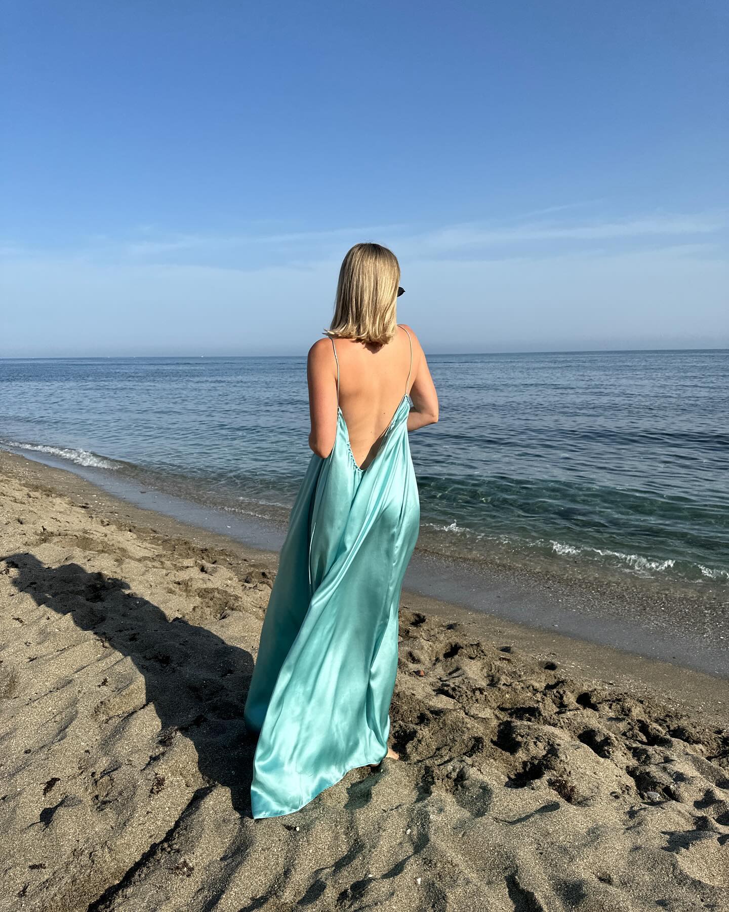 MANDIBREEZE 100% Silk Juliette Dress Aqua Green UK M