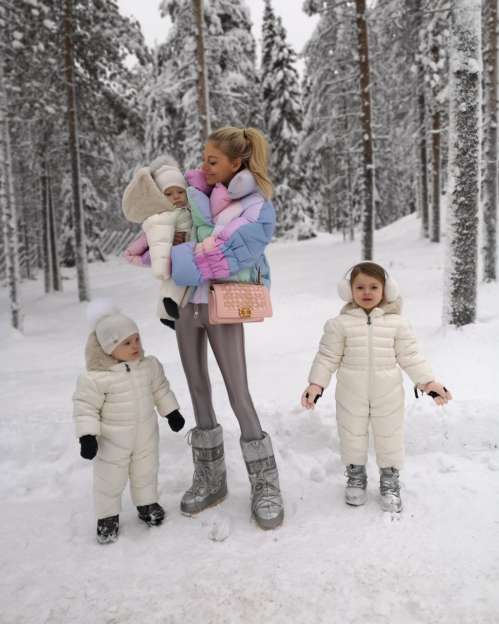 MONCLER Cream Feather And Down Filled Fur Hooded SKI Snowsuit 2 Years