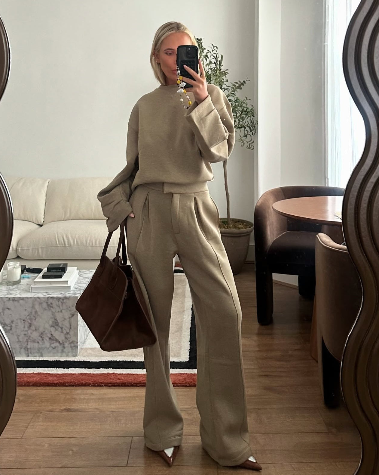 ASOS 2-piece Beige Marl Tailored Joggers And Sweat Top Set UK S