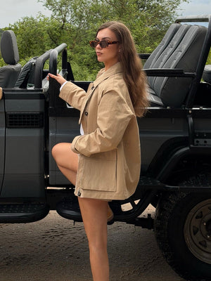 ZARA Beige Oversized Cinched Waist Barn Jacket UK L