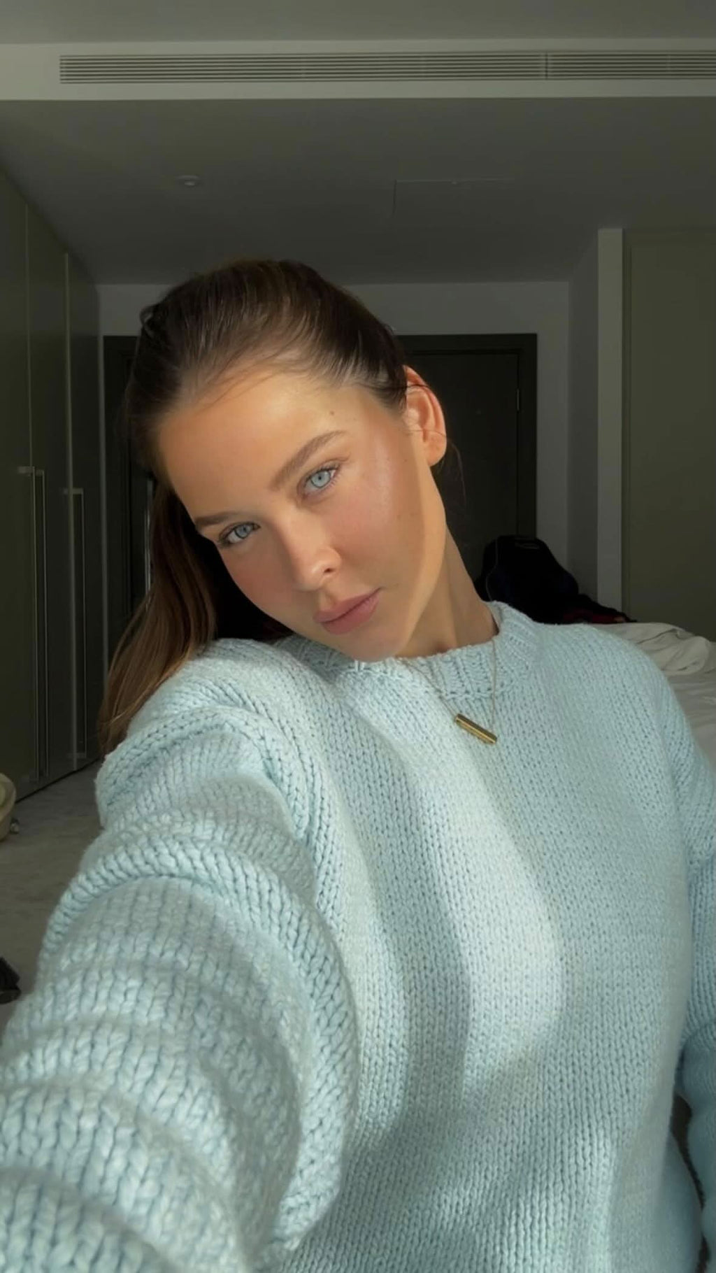 FRAME Oversized Crew Sweater Cloud Blue Chunky Knit Cotton UK XS