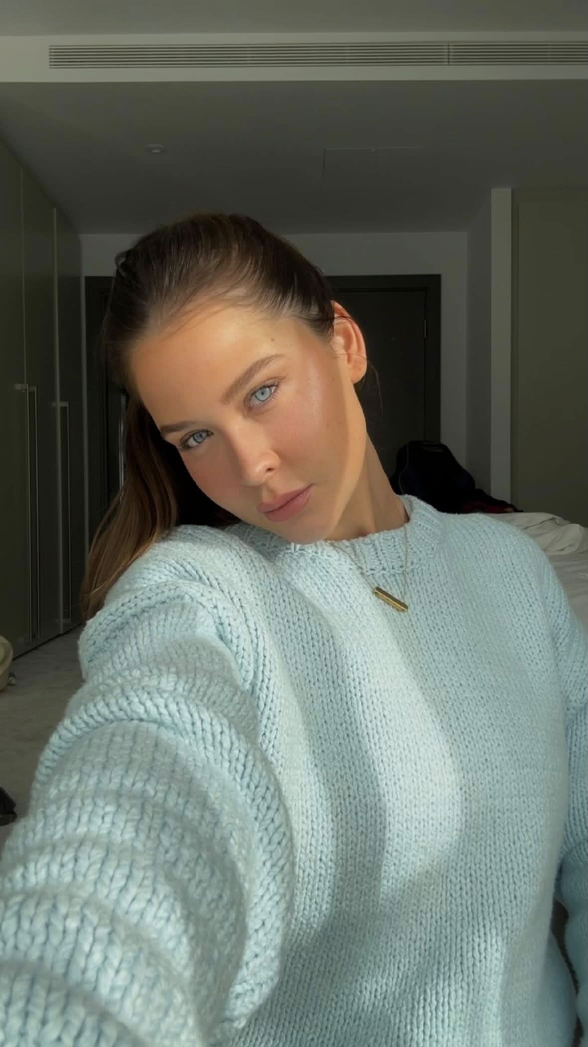 FRAME Oversized Crew Sweater Cloud Blue Chunky Knit Cotton UK XS