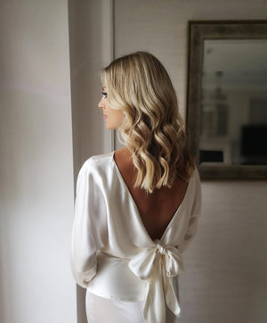 DEITAS Mia Tie-back Silk Satin Blouse In Cream UK S