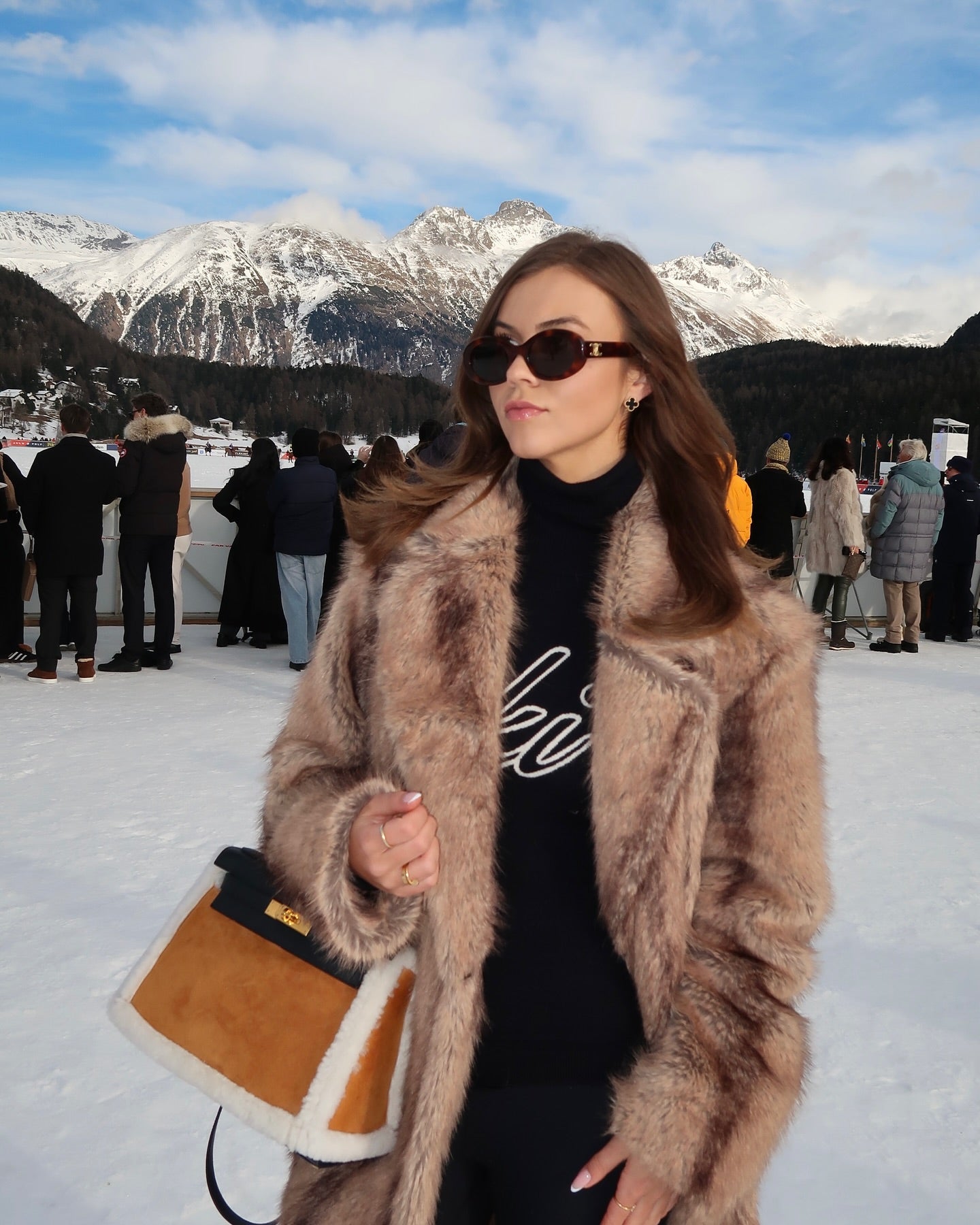 SLA the label Beige / Brown Long Fur Coat UK M