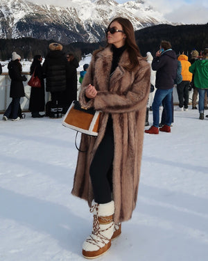 SLA the label Beige / Brown Long Fur Coat UK M