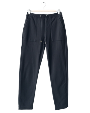 Massimo Dutti  Black premium twill tapered drawstring Trousers UK XS