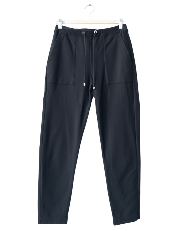 Massimo Dutti  Black premium twill tapered drawstring Trousers UK XS