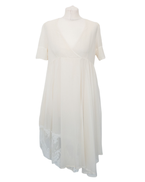 Twin-set Cream Silk Chiffon Lace trim Dress UK L