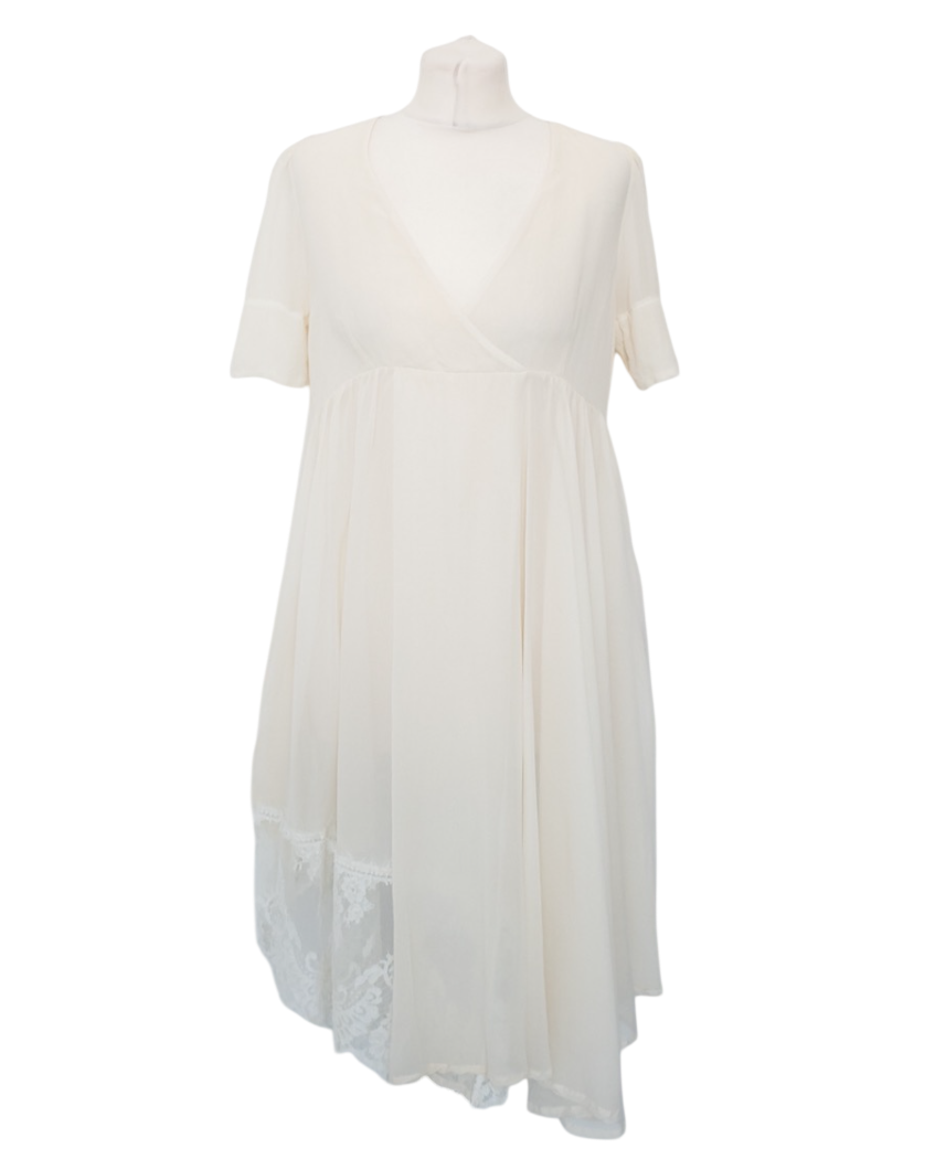 Twin-set Cream Silk Chiffon Lace trim Dress UK L