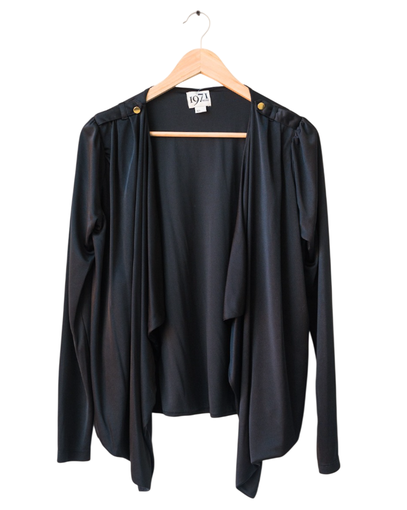 REISS 1971 Black Silky Waterfall Cardigan UK XS