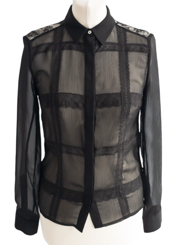 REISS Black Pierre Lace Shirt UK 6