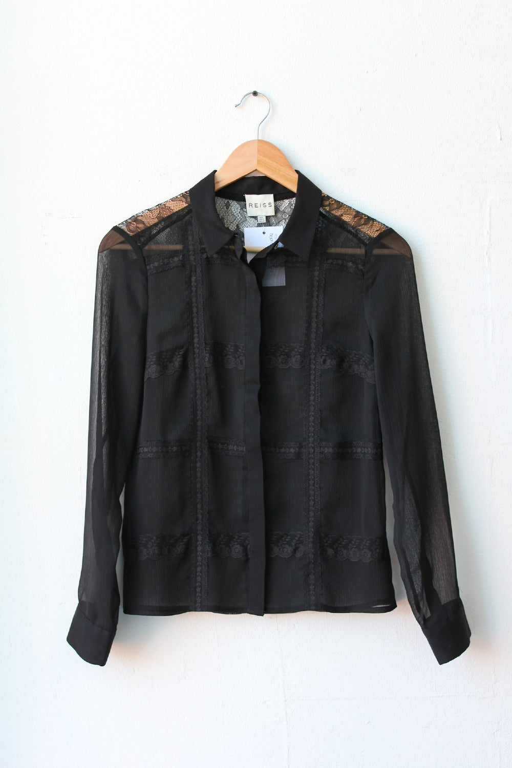 REISS Black Pierre Lace Shirt UK 6