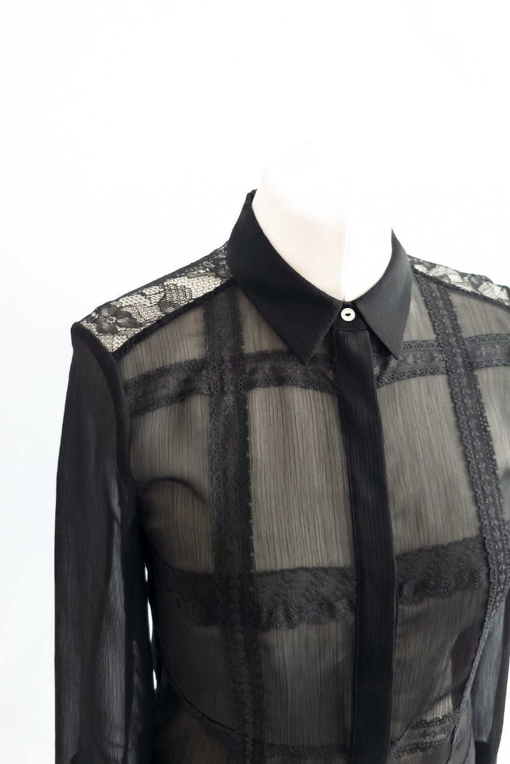 REISS Black Pierre Lace Shirt UK 6
