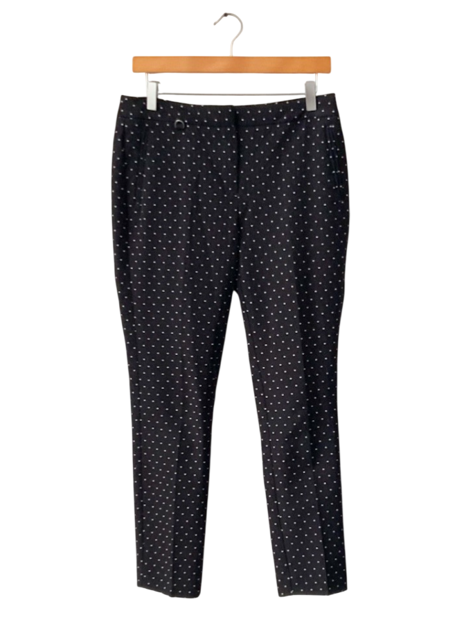 Adrianna Papell Black Mid rise Diamond Print Straight Leg Trousers UK 10