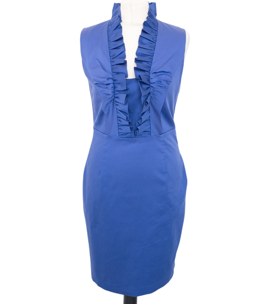Ted Baker Royal Purple Ruffle Pencil Dress UK 12