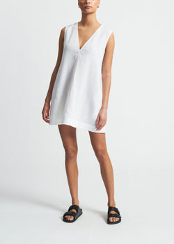 ASCENO Derya Mini Dress White Organic Linen UK XS