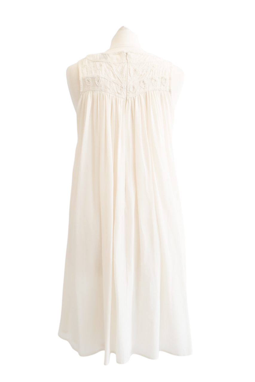 REISS Cream Jayden Cotton & Silk Blend embroidered Dress UK 10