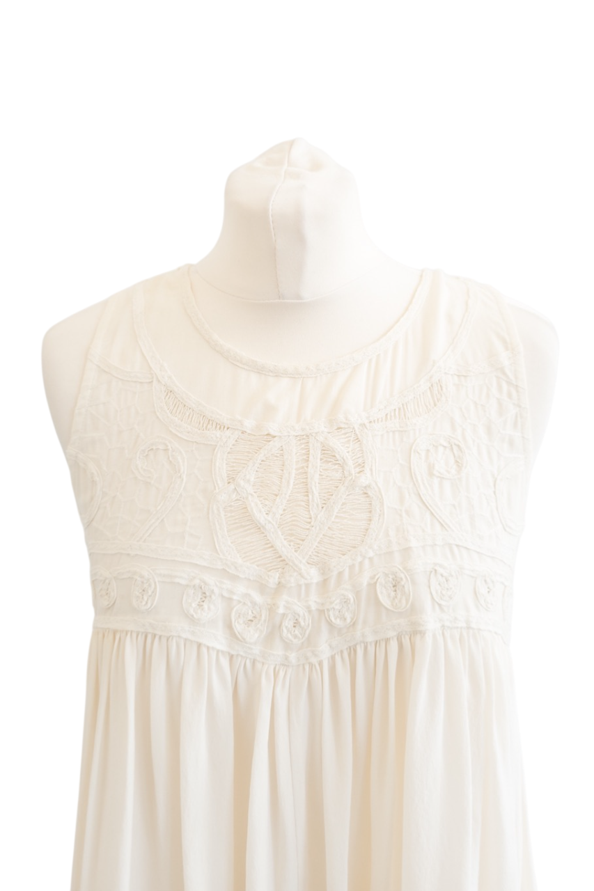 REISS Cream Jayden Cotton & Silk Blend embroidered Dress UK 10