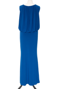 OSSIE CLARK Cobalt Blue Slinky Drape From Maxi Dress Evening Gown UK 12