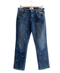 PAIGE Blue Pearl Studded Mid Rise Relaxed Straight Leg Brigitte Jeans W26