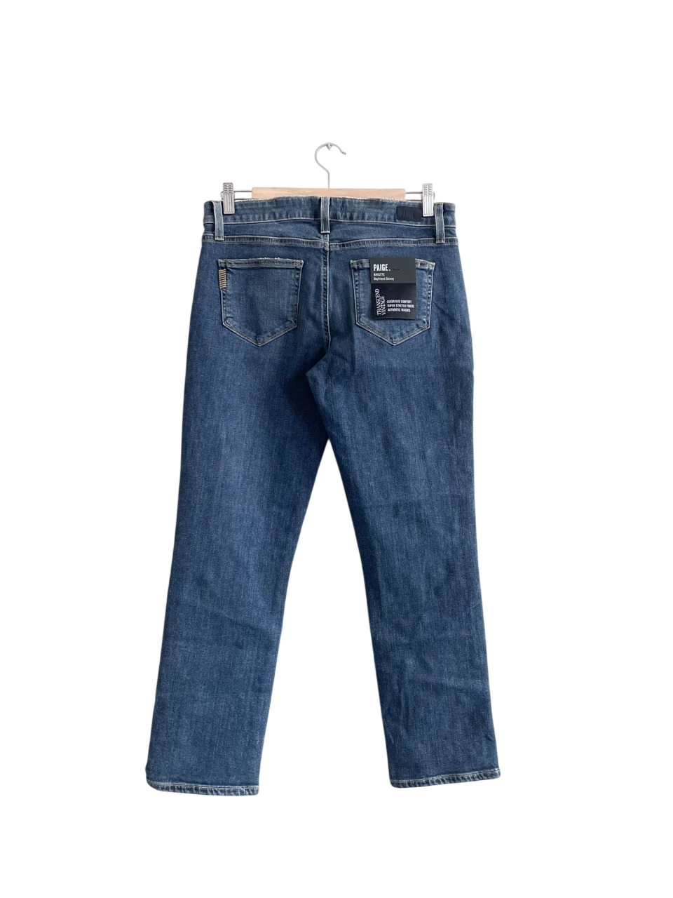 PAIGE Blue Pearl Studded Mid Rise Relaxed Straight Leg Brigitte Jeans W26