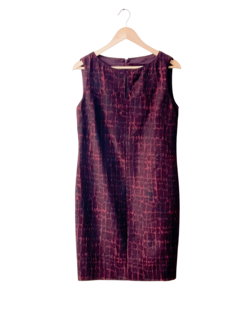 Max Mara Burgundy Textured Printed Knee Length Dress UK 14
