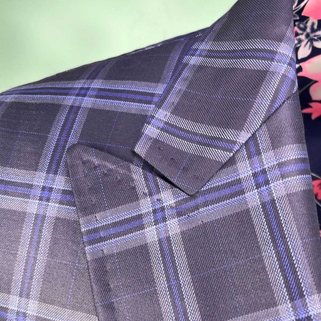 William Hunt Two Piece Wool Suit In Blue Tartan W38