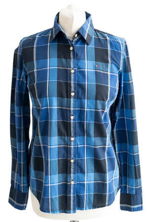 Tommy Hilfiger Blue Long Sleeved Checked Button Up Flag Logo Shirt UK XS