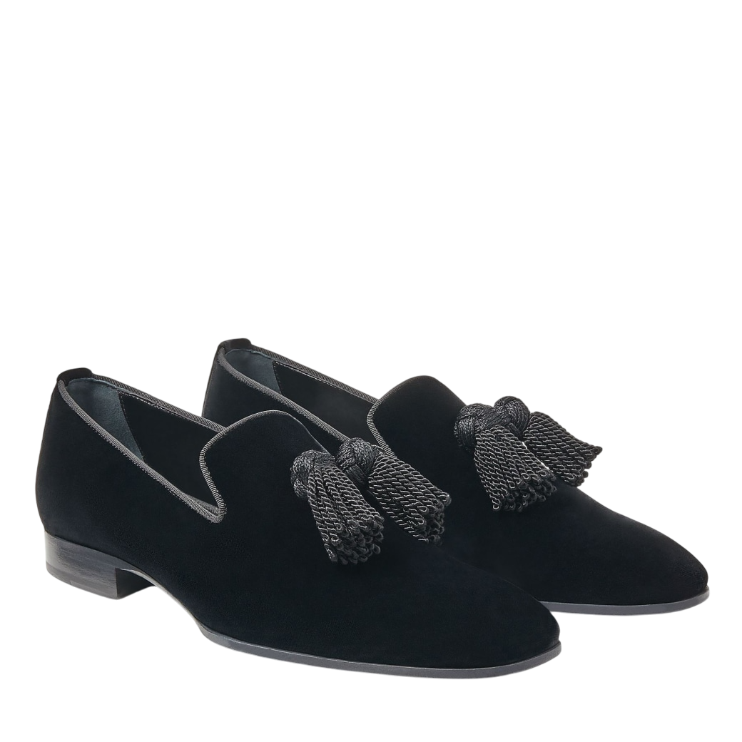 Jimmy Choo Black Foxley Velvet Slip-on Loafers With Tassel UK 8 EU 42 👞