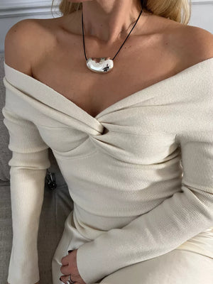 ALMADA LABEL Cream Merino / Cashmere Blend Off The Shoulder Knit Top UK M